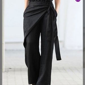 Chic Black Wide Leg Wrap Pants